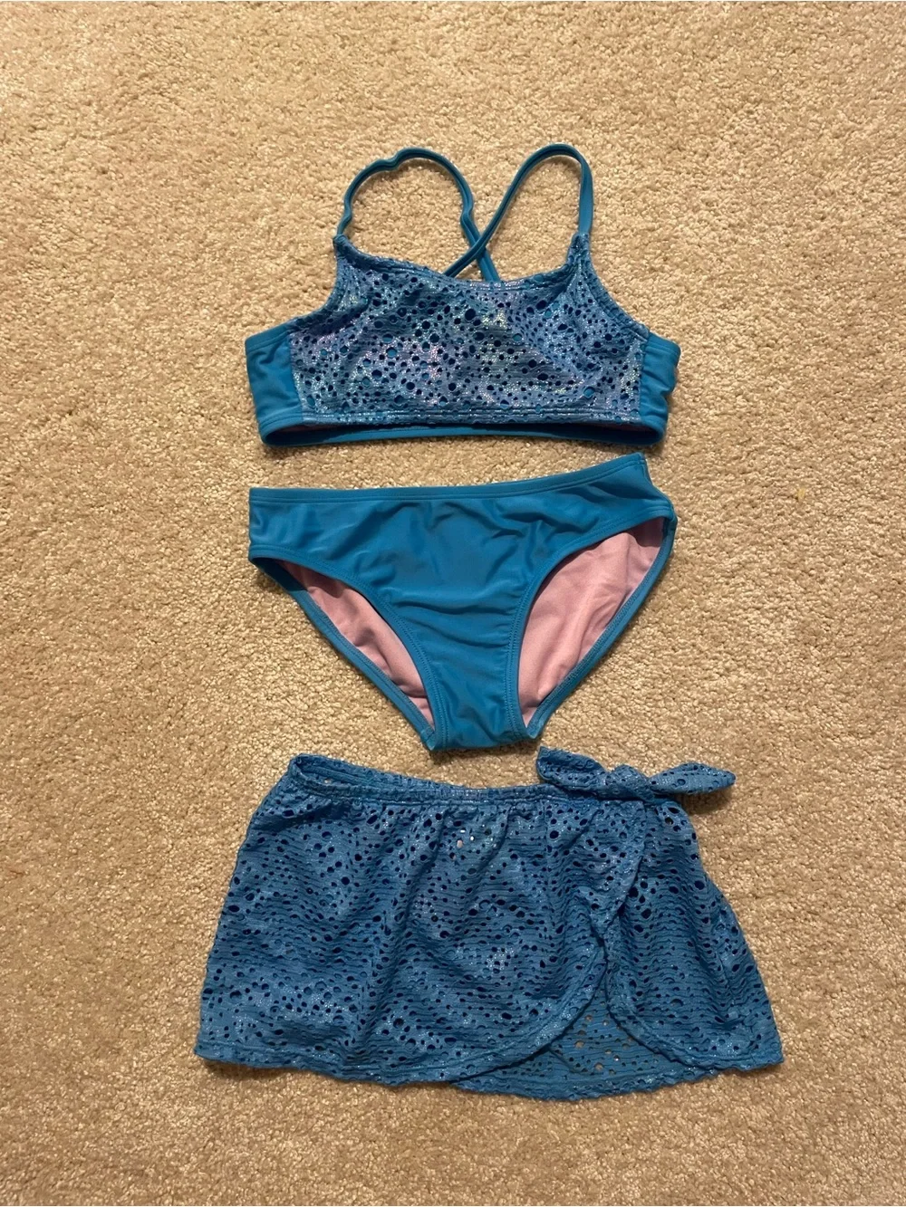 Cat & Jack Blue Girls Two-Piece Swim Set with Lace Skirt